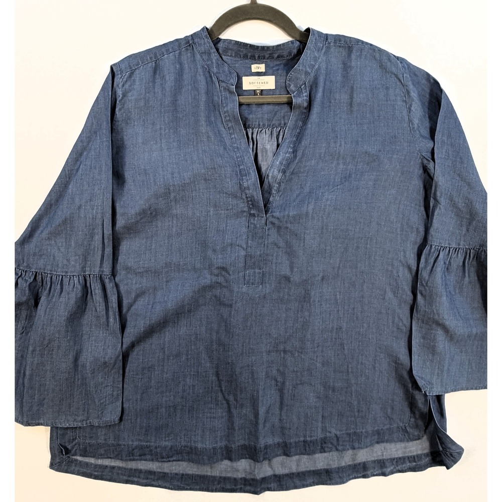 LOFT Softened Shirt Women S Blue Excellent Chambray Bell Sleeve Tunic 434590